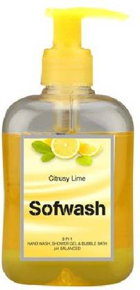 sofwash Citrusy Lime 3 in 1 Hand Wash, Shower Gel & Bubble Bath Hand Wash Pump Dispenser