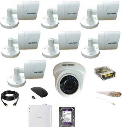 HIKVISION hikvision (1mp) 7 bullet 1 dome , 8 channel dvr, 8 channel power supply, hdmi,mouse, 1tb hard disk , 90m wire bundle with all accessories Security Camera