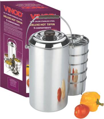 VINOD DELUXE HOT TIFFIN 5 Containers Stainless Steel Office Lunch Box