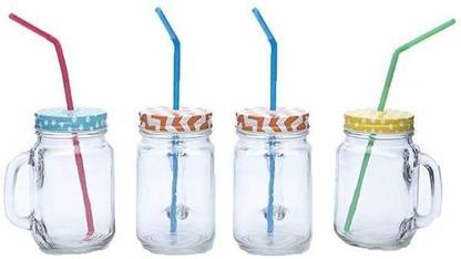 Godskitchen 500 ML (Set of 4) Glass Mason Jar, Juice Jar Glass Mason Jar