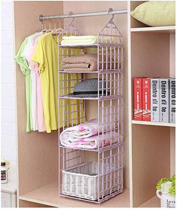 NK-STORE 5 Layer Folding Clothes Storage Racks Dormitory Closet for Students Wardrobe Shelves Hanging Organizer Storage Holders & Racks - White Closet Organizer, Handbag Organizer, Shoe Organizer, Regular Organizer