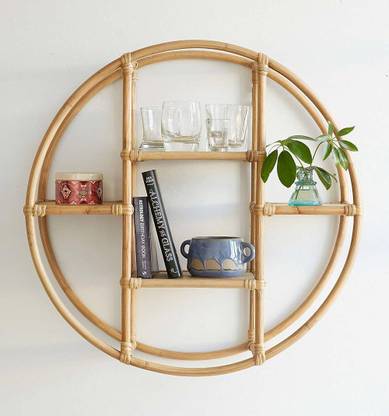 Chennai Chairs Circular Rattan Wall Shelf (Natural Finish) Bamboo Wall Shelf