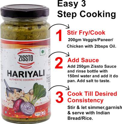 Zissto Ready to Cook Hariyali Gravy / Curry - Simmer Sauce for Easy 3 Step Cooking 250 g