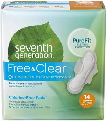 Seventh Generation Chlorine Free Maxi Pads Overnight with Wings Sanitary Pad