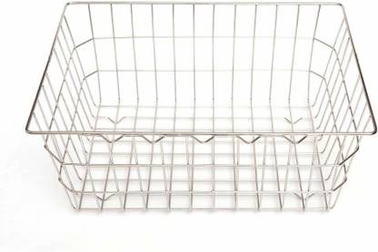 PRV Stainless Steel Dish Draining Basket/Kuda, Rectangle, Size - Small ( 50x39x21 cms (LxBxH) Steel Fruit & Vegetable Basket