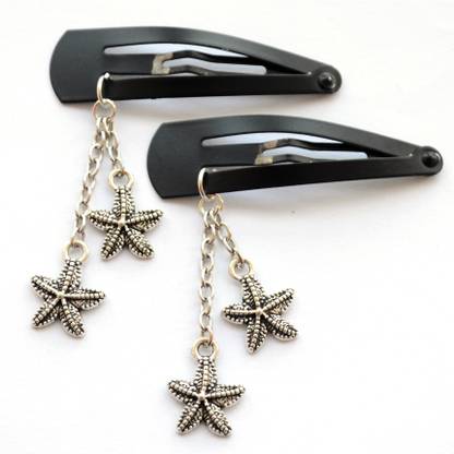 Pretty Ponytails Boho Bohemian Style Beach Wear Oxidized Silver Star Fish Hair Clips or Fancy Accessories for Kids or Girls or Women Hair Clip