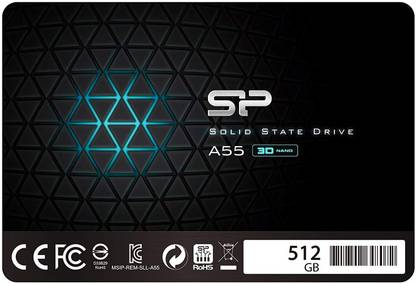 Silicon Power A55 512 GB Laptop Black SATA III Internal Solid State Drive (SSD) (SP512GBSS3A55S25)