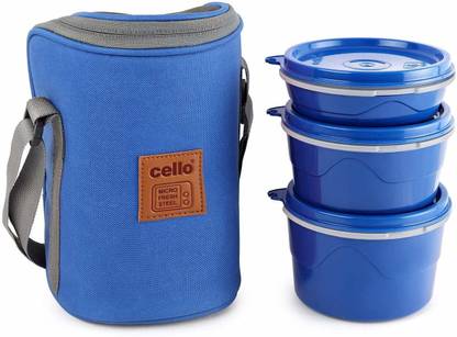 cello MF Hot Wave | Inner Steel | Blue (Capacity - 225ml, 375ml & 550ml) 3 Containers Lunch Box