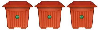 TrustBasket UV Treated Square Plastic Planter (10 inches) - Terracotta Color - Set of 3 Plant Container Set