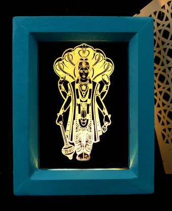 SohamCreations The Lord Vishnu 3D illusion Acrylic Base Table Lamp for Bedroom and Drawing Room Table Lamp(Color-Aqua) Table Lamp