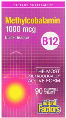 Natural Factors Methylcobalamin, 1000 mcg, 90 Chewable Tablets