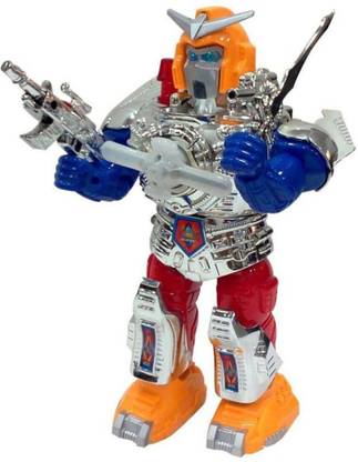 TULLY Combat Hero Robot With Music And Lights Face Changing Combat Hero Robot Moving on Wheel Robot with Sword and Gun Robotics Toy