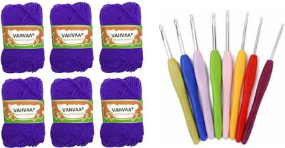 vahvaa Hand Knitting Wool Art Craft Needle Knitting Thread Dyed Violet Color Pack of 6 And Crochet Needle