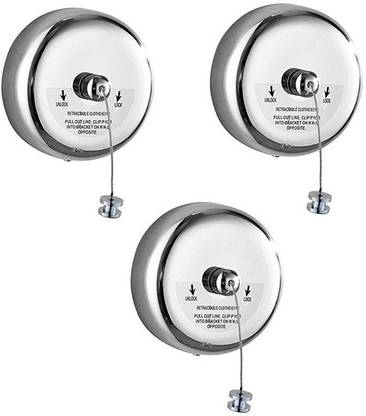 KKD Adjustable Hanging Washing Line Rustproof Rope String Hanger Space with Metal Hooks for Bathroom Balcony Kitchen Laundry Room Hotel Motel Indoor Outdoor Open Space Inside Home Outside for Drying Clothes Stainless Steel Retractable Clothesline
