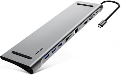 VEnTIOn USB Hub Multifunction Type-C Laptop Docking Station Thunderbolt USB C Docking Station 10 in 1 Multi-function Type-C Docking Station Multiple Port to HDMI/VGA Converter/Gigabit LAN/LAN RJ45 Ethernet/3*USB 3.0/SD/TF Slot/ Card Reader/3.5mm Audio/Type C PD Charging Port 10 in 1 Multi-function Type-C Docking Station