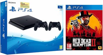 SONY PS4 1TB Slim Console with Additional Dualshock Controller (Black) 1000 GB with Red Dead Redemption - 2 (PS4)