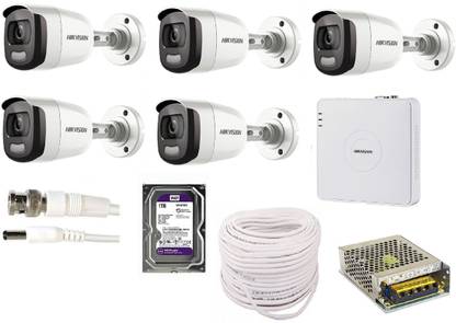 HIKVISION hikvision 5 bullet color camera, 8 channel dvr, 1 tb hard disk, 8 channel power supply and all accessories Security Camera