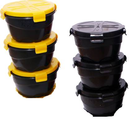 Lush Pack of 6 Yellow and Black Normal 6 Containers Lunch Box