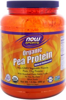 Now Foods Sports, Organic Pea Protein, Natural Unflavored, 1.5 lbs (680 g) Plant-Based Protein