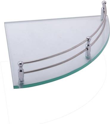 KLAXON Glossy Finish Corner Glass, Brass Wall Shelf