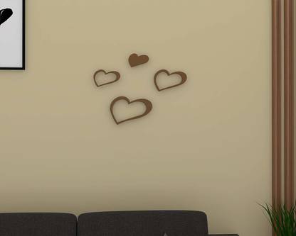 Onlineshoppee 10.16 cm Decals Design Hearts Wooden Wall Sticker (Brown) Removable Sticker