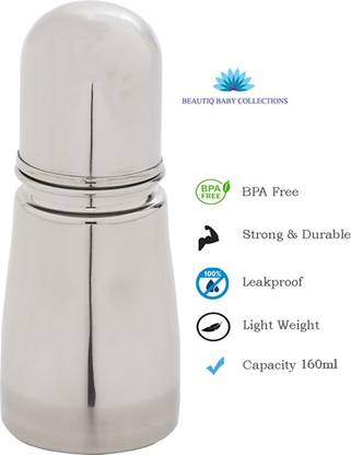 Beautiq Baby Collections Stainless Steel Baby Feeding Bottle 160ml with High Grade Silicon Nipple - 160 ml