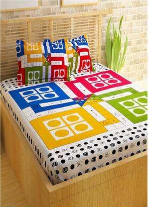 double cotton bed sheet 235 TC Cotton Double Printed Flat Bedsheet