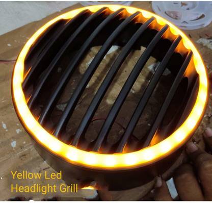 KOHLI BULLET ACCESSORIES Bullet Plastic Headlight Grill Yellow Led Light for Royal Enfield Bullet Classic 350 Bike Headlight Grill