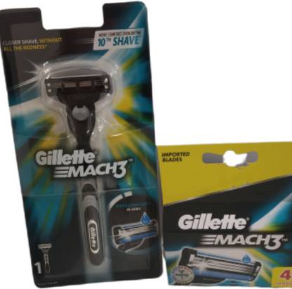 Gillette MACH3 SUPER VALUE PACK ( 1N Refilable shaving razor & 1N shaving cartridge 4N), Men