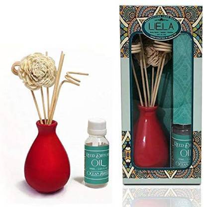 LIELA Ocean Breeze Fragrance Reed Stick and Oil with Ceramic Pot Diffuser Set Reed Diffuser Set with Ceramic Pot