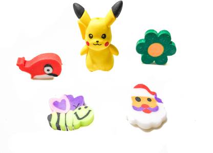 Feel alive Set of 5 Pokemon Theme Eraser for Kids Birthday Party Return Gifts Non-Toxic Eraser