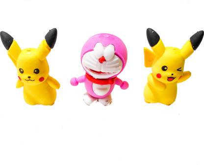 Feel alive Pack of 3 Pokemon Doraemon Theme Eraser Non-Toxic Eraser
