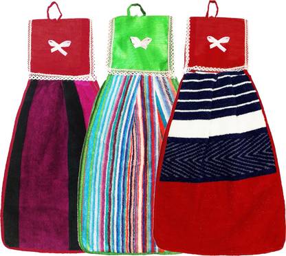 KUBER INDUSTRIES Hanging Cotton 3 Pieces Cotton Washbasin Napkin/Hand Towel for Kitchen and Bathroom (Multi)-CTKTC23982 Multicolor Cloth Napkins