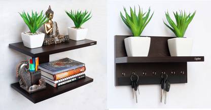 Captiver Combo Aai7hook Wooden Wall Mounted Decoration Items Particle Board Wall Shelf