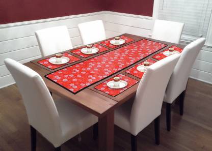 RS Collection Red, White PVC Table Linen Set