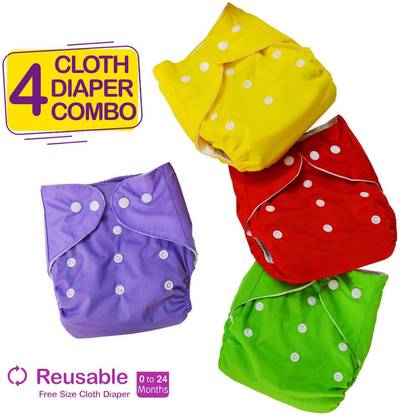 LAPWING Baby Reusable Cotton Cloth Diapers, Washable and Adjustable