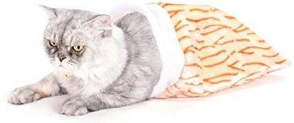 Emily Pets Cute Plush cat House Ring Paper cat Sleeping Tube Sleeping Bag Sleeping Tube (Tiger) S Pet Bed
