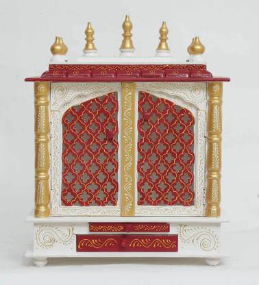 Marusthalee Home Wood Temple with light Solid Wood Home Temple