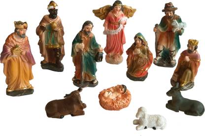SK Craft 11 Piece Christmas Nativity Crib Set Decoration Baby Jesus, Christmas Crib Nativity Set, Christmas Decoration Separate Pieces 10 cm Pack of 11