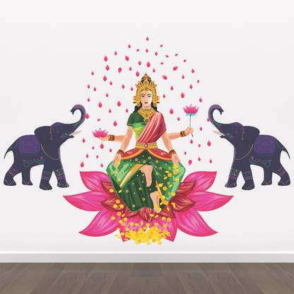 StickMe 135 cm Gorgeous - Goddess - Lakshmi - With Elephant - Laxmi - Gajalakshmi - Decorative - Creative - Colorful - Wall Sticker-SM806 Self Adhesive Sticker