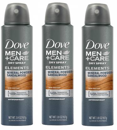 DOVE Men+Care Elements Talc Mineral + Sandalwood Antiperspirant Spray 150ML Each (Pack of 3) Deodorant Spray  -  For Men