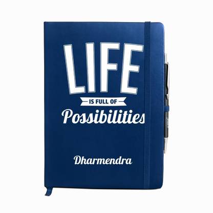 Huppme Dharmendra Life is full of possibilities Blue Notebook Diary with Pen - 200 Pages, 8 x 6 inches A5 Gift Set Single Rule 200 Pages