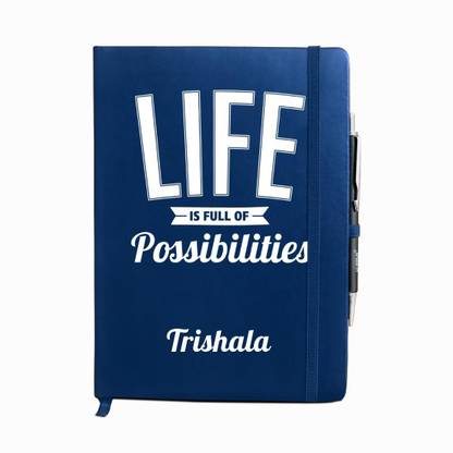 Huppme Trishala Life is full of possibilities Blue Notebook Diary with Pen A5 Diary Single Rule 200 Pages