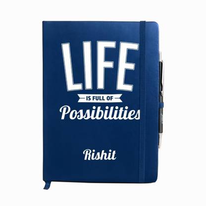 Huppme Rishit Life is full of possibilities Blue Notebook Diary with Pen - 200 Pages, 8 x 6 inches A5 Diary Single Rule 200 Pages