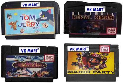 VK MART 8 Bit Tv Video Game Cassetts Like tom&jerrymoral combat3-aladdin-mario party Games Includes  Gaming Accessory Kit