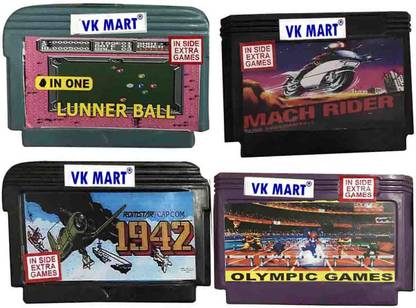 VK MART 8 Bit Tv Video Game Cassetts Like l1942-olympic game-mach rider-lunner ball Games Includes  Gaming Accessory Kit