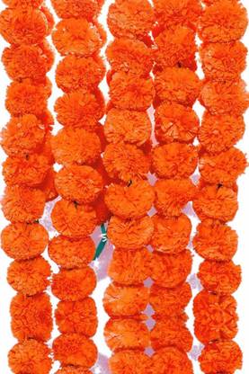 well art gallery Well Art Gallery Artificial fake flowers hanging for home, wedding, diwali, party's, decoration looking natural orange (set of 5) (size:-5 feet) Orange Marigold Artificial Flower