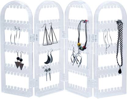 Techtest Organizer Foldable Rack for Earring Screen Holder Display Stand Clear Earring Holder Jewelry Display Foldable Acrylic Earring Jewelry Organizer Stand Plastic Holder Earring Holder Organizer Wall Mount Hanging Closet Jewelry Storage Rack 4 Folding Storage 120 Earring Holder Transparent Acrylic Jewelry Hanger Organizer with Foldable 17.3x11.2x0.78 Inch Jewelry Screen Display Stand for Hanging Earrings Necklace Rings Jewellery Organizer