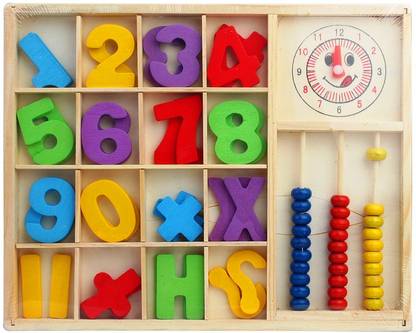 Baccha Party Computation Study Box Wooden Toy with Alphabets , Letters , Abacus and Clock |for Children Age 3+