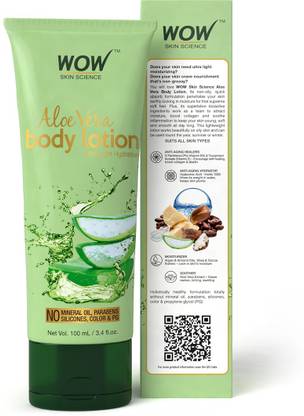 WOW SKIN SCIENCE Aloe Vera Body Lotion - Ultra - Light Hydration - 100 mL - Tube